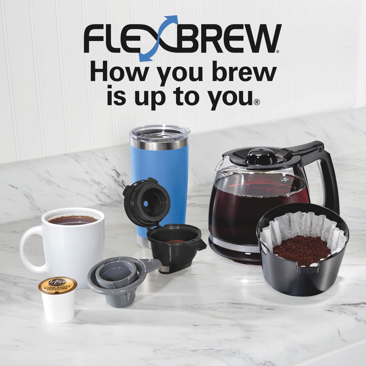 Hamilton Beach FlexBrew Trio 2-Way Coffee Maker, Compatible with K-Cup Pods or Grounds, Combo, Single Serve & Full 12c Pot, Black - Fast Brewing (49902) Hamilton Beach