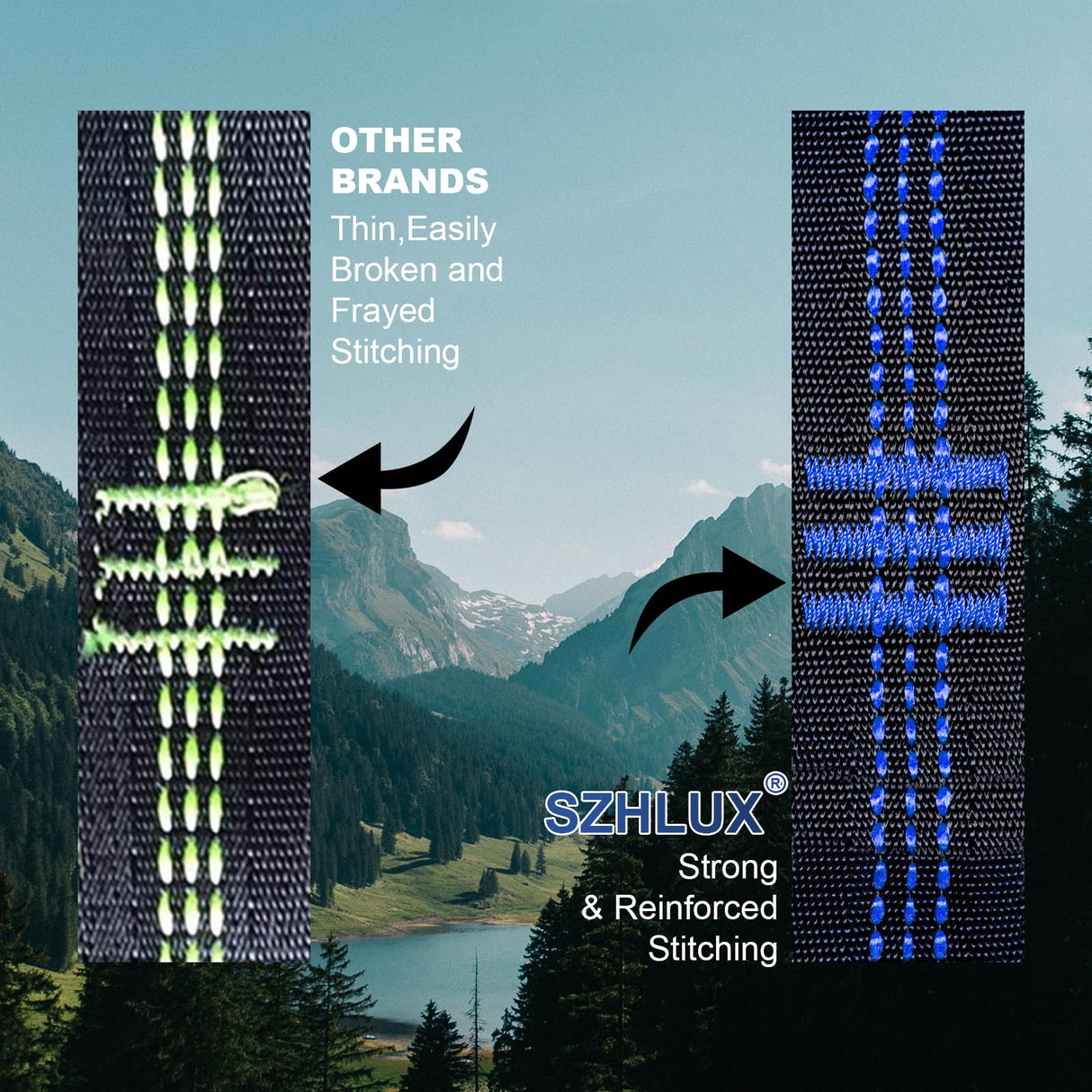 SZHLUX Hammock Straps for Trees - Set of Two 10ft Long, with 38 Loops & 2 Carabiners| Essential Hammock Accessories SZHLUX