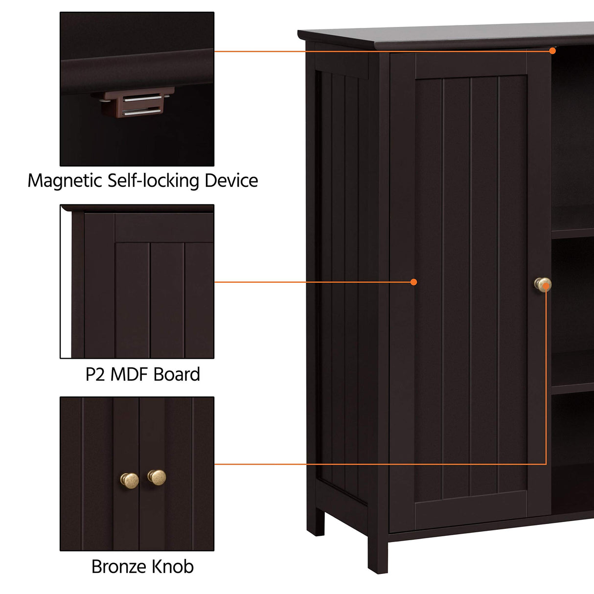 Topeakmart Bathroom Floor Cabinet Double Doors Free-standing Storage Cabinet with Adjustable Shelves, Anti-toppling Design, Espresso Topeakmart