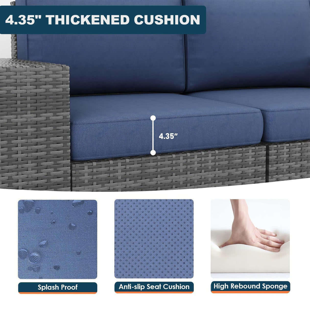 VONZOY 5 Piece Patio Furniture Set with Fire Pit Table, Outdoor Conversation Sets Grey Wicker Rattan Sectional Sofa, 4'' Thickened Cushion Navy Blue (Include Waterproof Cover) VONZOY