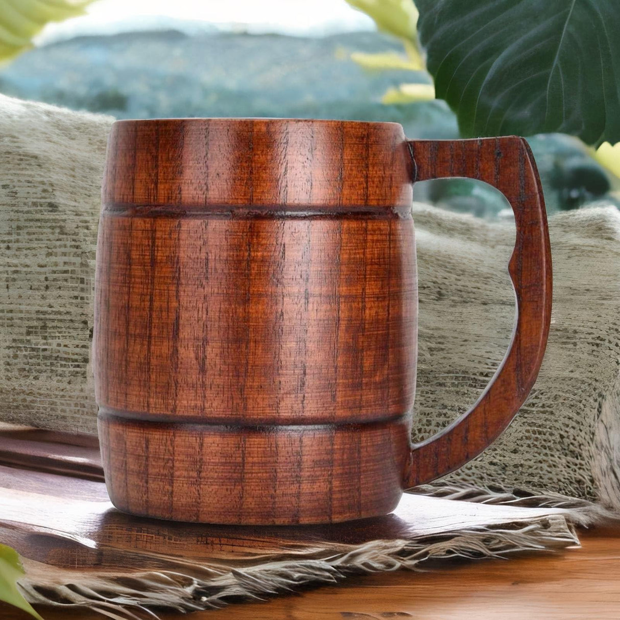 Wooden Beer Mug, Handmade Beer Mug 12oz (400 ml) Natural Solid Wood Drinking Cup Tea Cup for Beer, Coffee, Hot Drinks, Milk, Wine Wooden Tankard Gift Barrel HERCHR