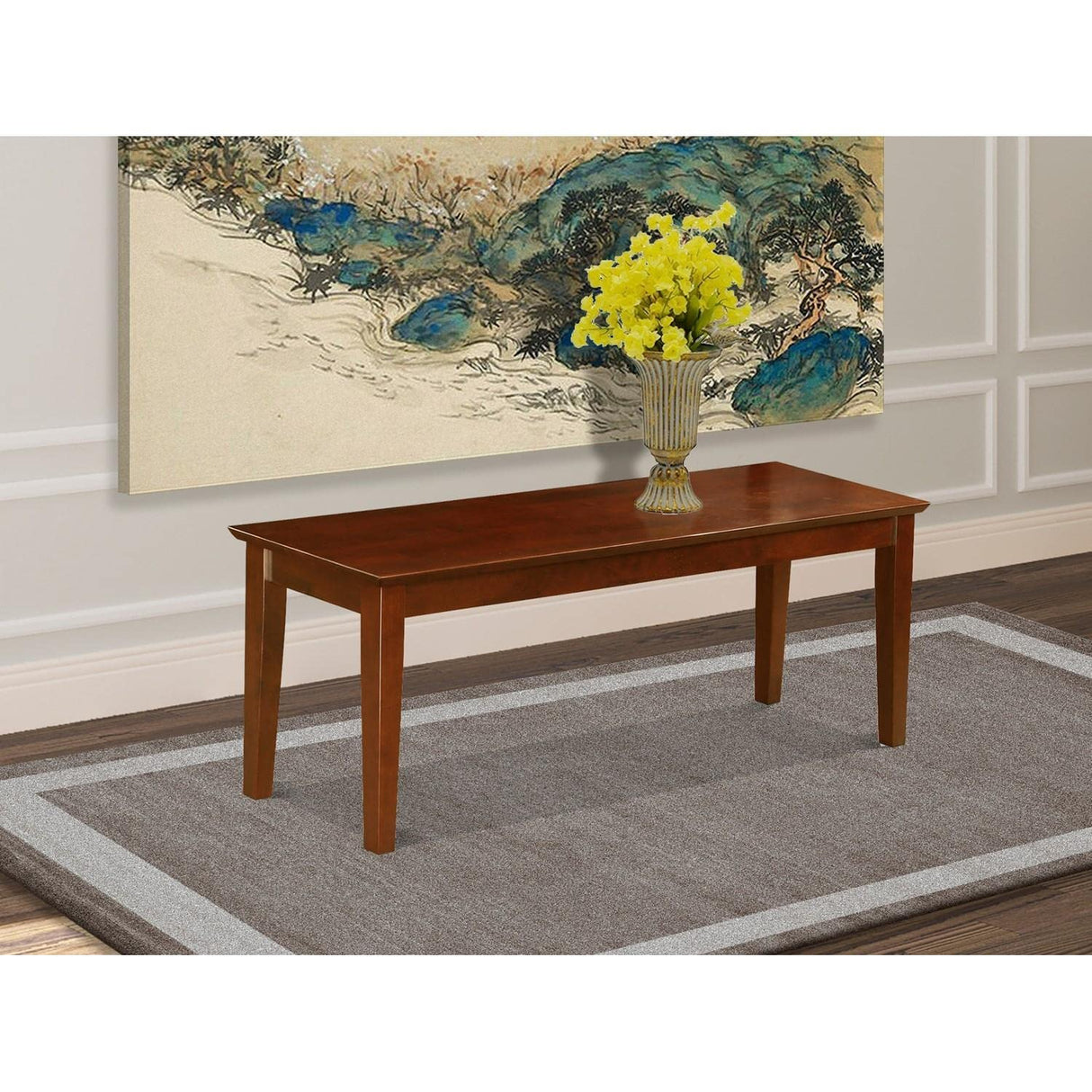 East West Furniture CAB-MAH-W Dining Bench with Wooden Seat, 51x15x18 Inch, Mahogany East West Furniture