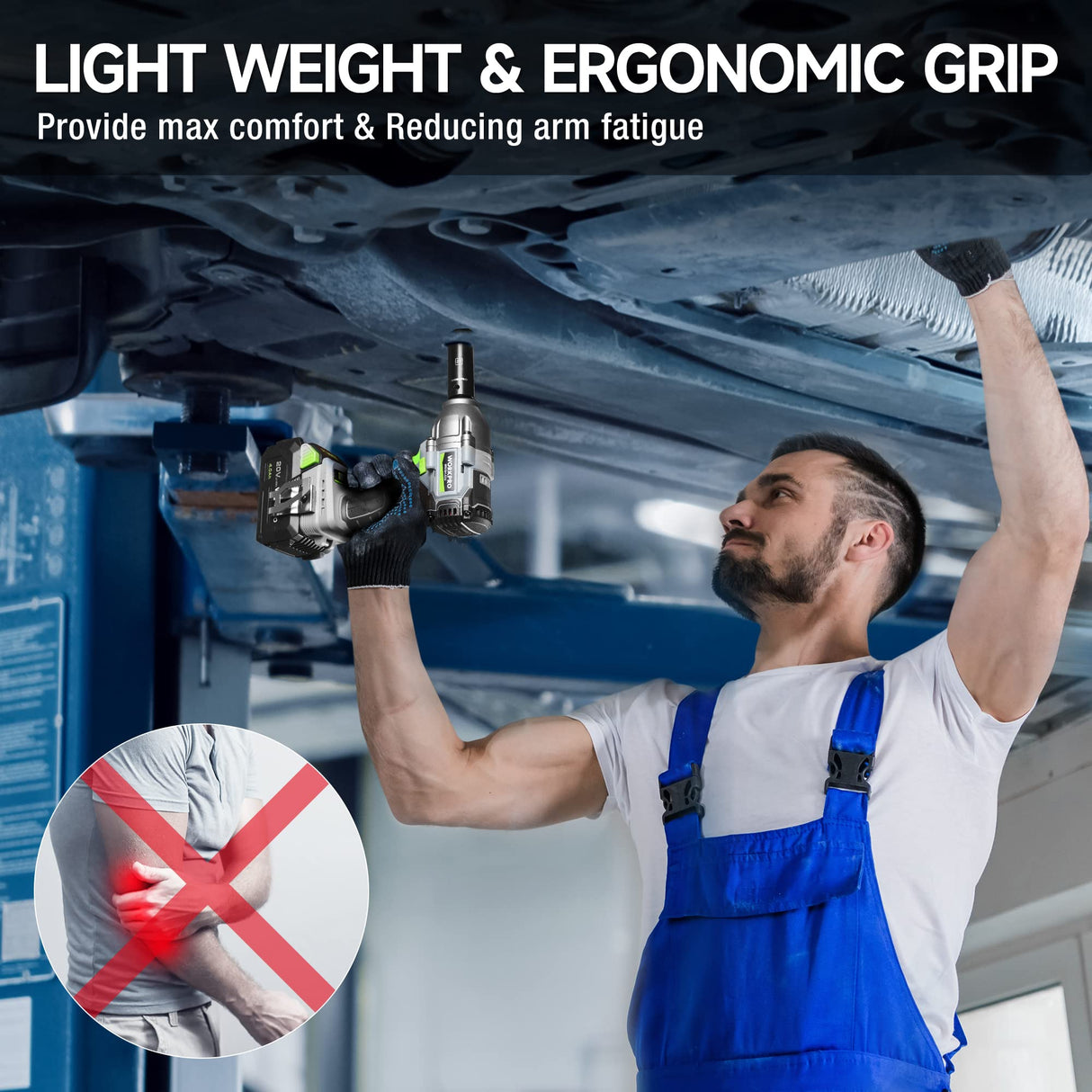 WORKPRO Cordless Impact Wrench 1/2 inch, 20V Brushless Impact Gun, High Torque 370 Ft-Lbs (500N.M), Variable Speeds, with 4.0 Ah Battery, Fast Charger, 4 Impact Sockets and Storage Case WORKPRO