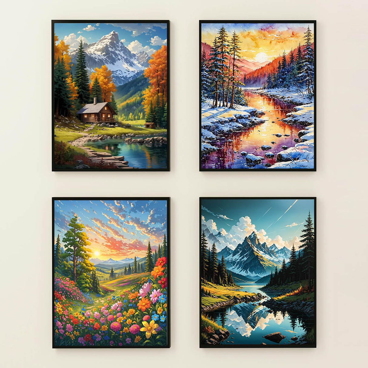 Lovepefe Mountain Paint by Numbers Kit for Adults and Kids Beginner 4 Pack Mountain Forest Adult Paint by Number Kits On Canvas DIY Oil Painting Kits for Gift Wall Decor 12x16 Inch Lovepefe