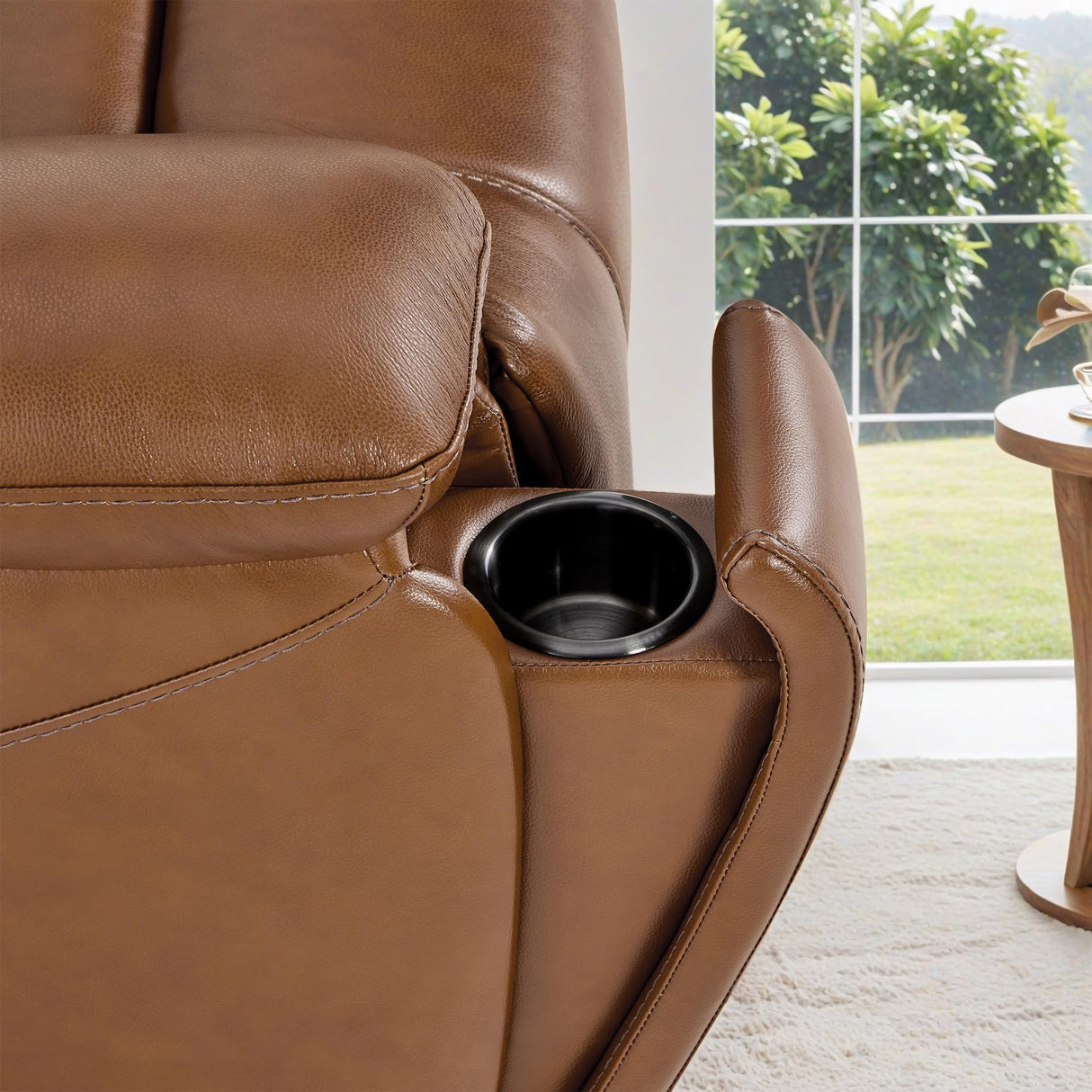 Watson & Whitely Genuine Leather Power Recliner Chair for Adults, Wall Hugger Recliner with Power Headrest, Cup Holders & Charging Ports, Electric Reclining Chairs for Living Room, RV, Saddle Brown Watson & Whitely