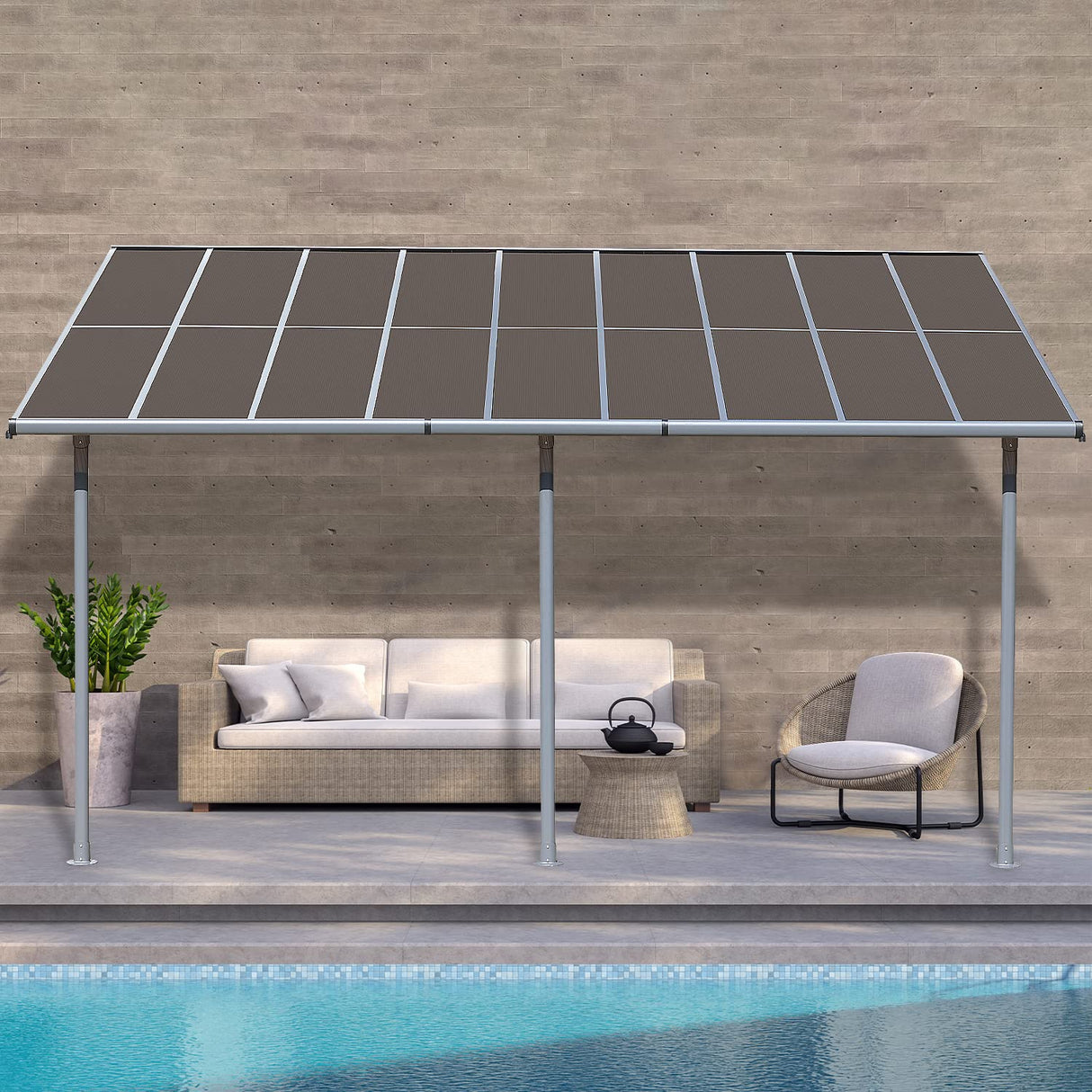 BPS 16.5' x 10' Wall Mount Gazebo Outdoor Pergola Polycarbonate Gazebo with Water-Resistant and UV-Fighting Panels Canopy BPS