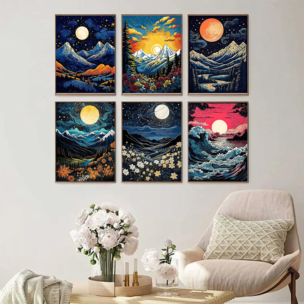 ECBEITF 6 Packs Diamond Painting Abstract Landscapes 11.8x15.7 Inch, DIY 5D Full Round Drill Diamond Art Painting Kits for Adults Beginners Home Wall Decor ECBEITF