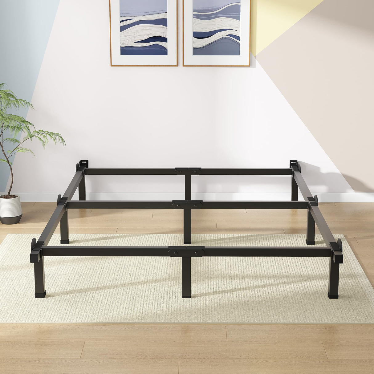 Superay Metal Bed Frame, 9-Leg Bed Base, 8 inches Support for Box Spring, Queen, Easy Assembly, Black Superay
