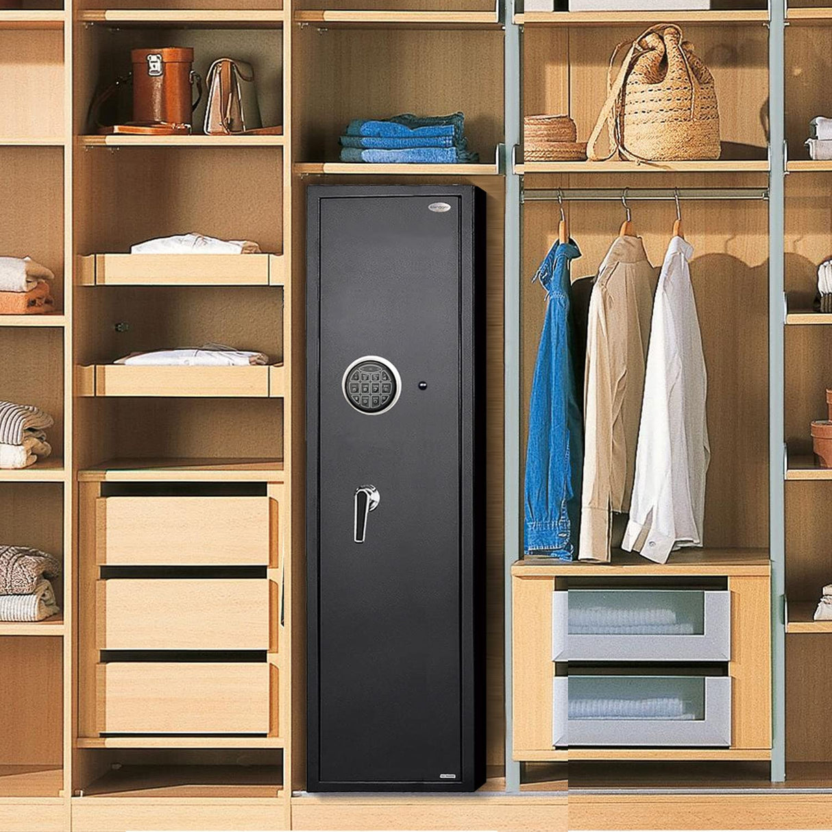 Langger V Gun Safe for Rifle, Upgraded Quick Access 5-6 Gun Large Rifle Gun Security Cabinet for Rifle Shotgun Firearms with/without Optics with Pistol Lock Box, Removable Storage Shelf BLACK LANGGER V