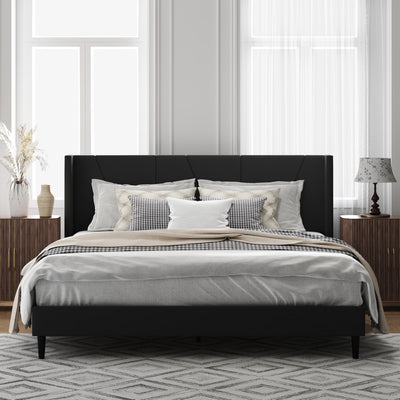 OLALITA King Size Upholstered Platform Bed, King Frame with Tufted Headboard, Sturdy Frame Wooden Slats, No Spring Mattress Required, Noiseless, Easy to Assemble, Black