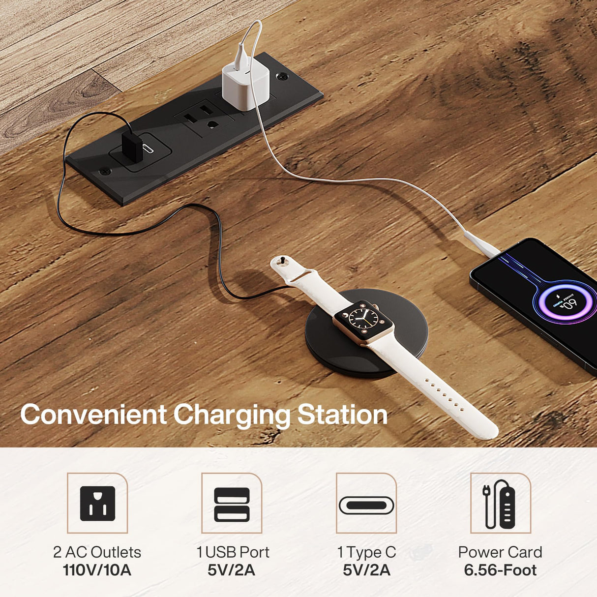 Tribesigns 59" Farmhouse Executive Desk, Computer Office Desk with File Drawers, Charging Station and Storage Cabinet, Wooden Rustic Writing Study Table for Home Office, White Tribesigns