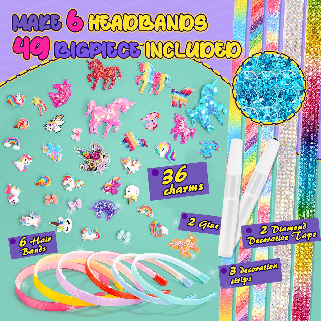 Unicorn Hair Accessories for Girls,Headband Making Kit Arts and Crafts for Kids Ages 4-6 6-8 8-12,Girls Toys Unicorn Gifts for 4 5 6 7 8 9 Year Old Girl Birthday Gifts Toyjolka