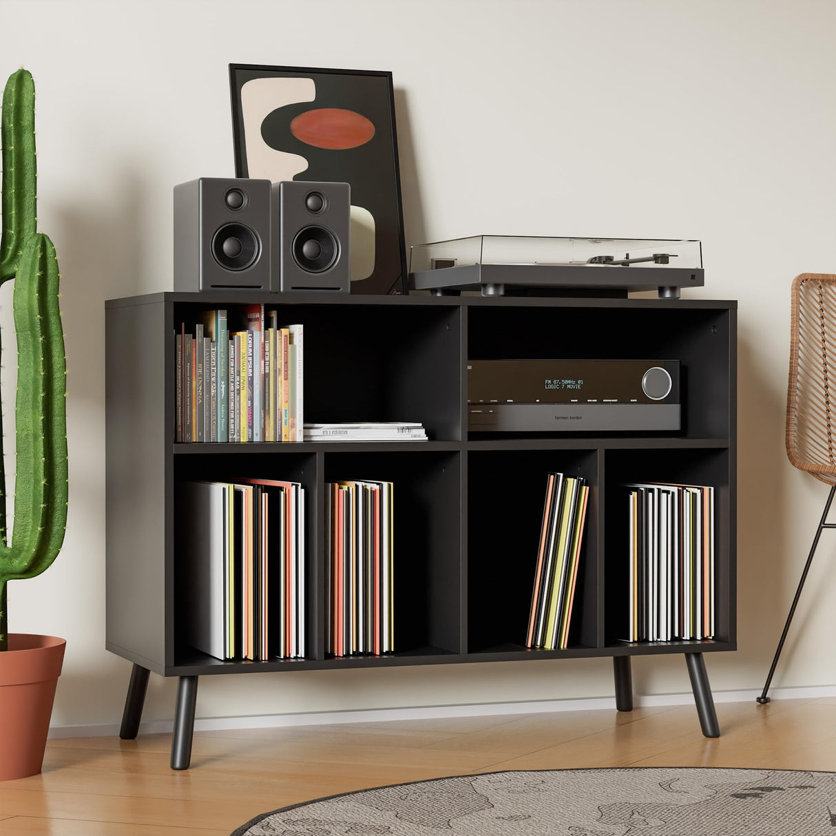 Cozy Castle Record Player Stand, Turntables Stand with Vinyl Record Storage Holds up to 350 Albums, Record Stand Table for Bedroom, Living Room, Office, Black Cozy Castle