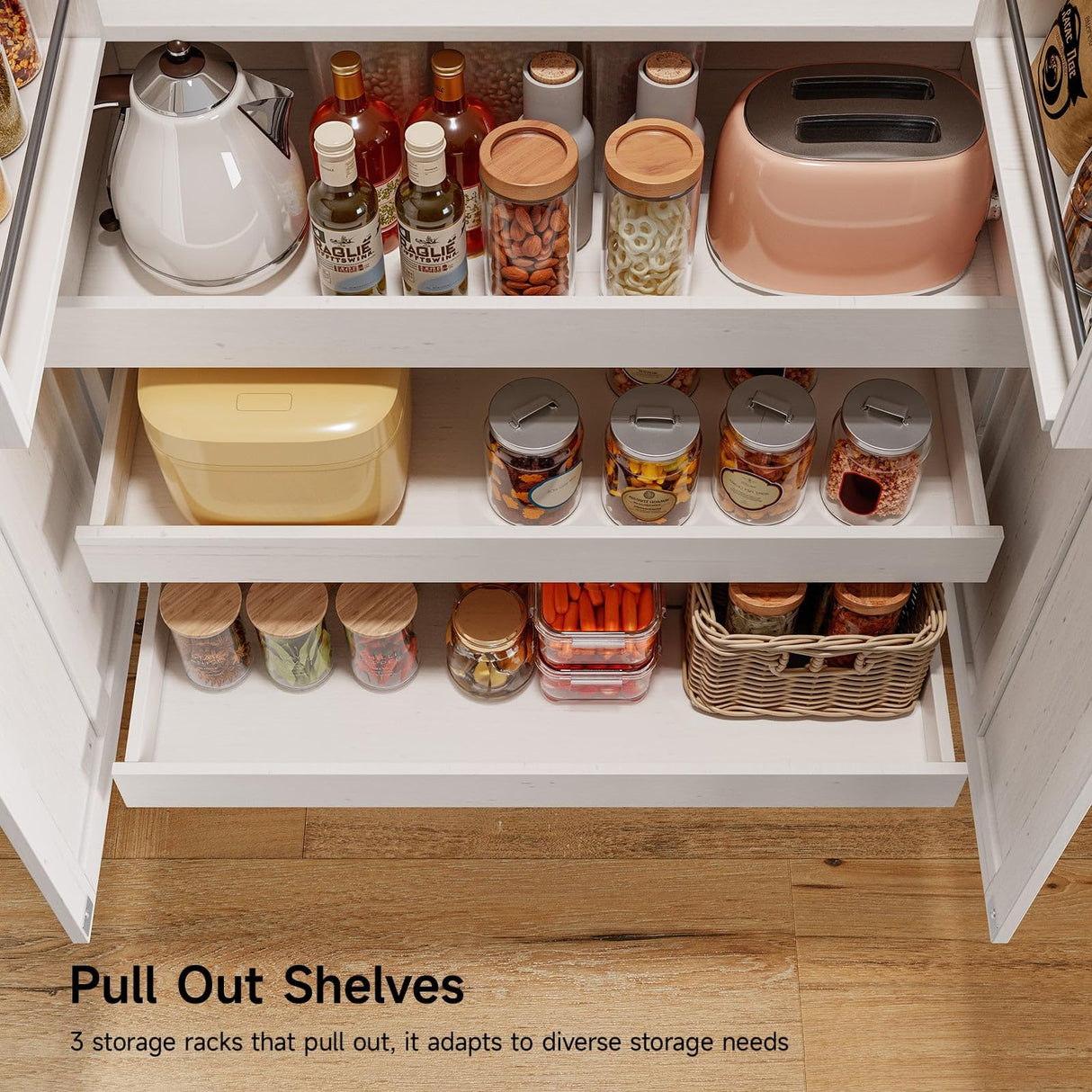 ONBRILL 71" Tall Farmhouse Kitchen Pantry Cabinet with 3 Pull Out Shelves & 2 Large Drawers, Pantry Storage Cabinet with 6 Door Shelves & Adjustable Shelf, Freestanding Pantry for Kitchen, Dining Room ONBRILL