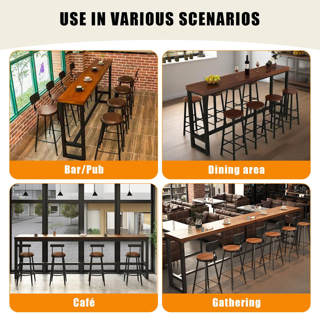 OOIKVCC Bar Table,Farmhouse Pub Table,Industrial Bar Height Dining Table,2-in Thickness Solid Wood Top for Kitchen, Coffee Shop, Pub, Breakroom(Stool not Included) OOIKVCC