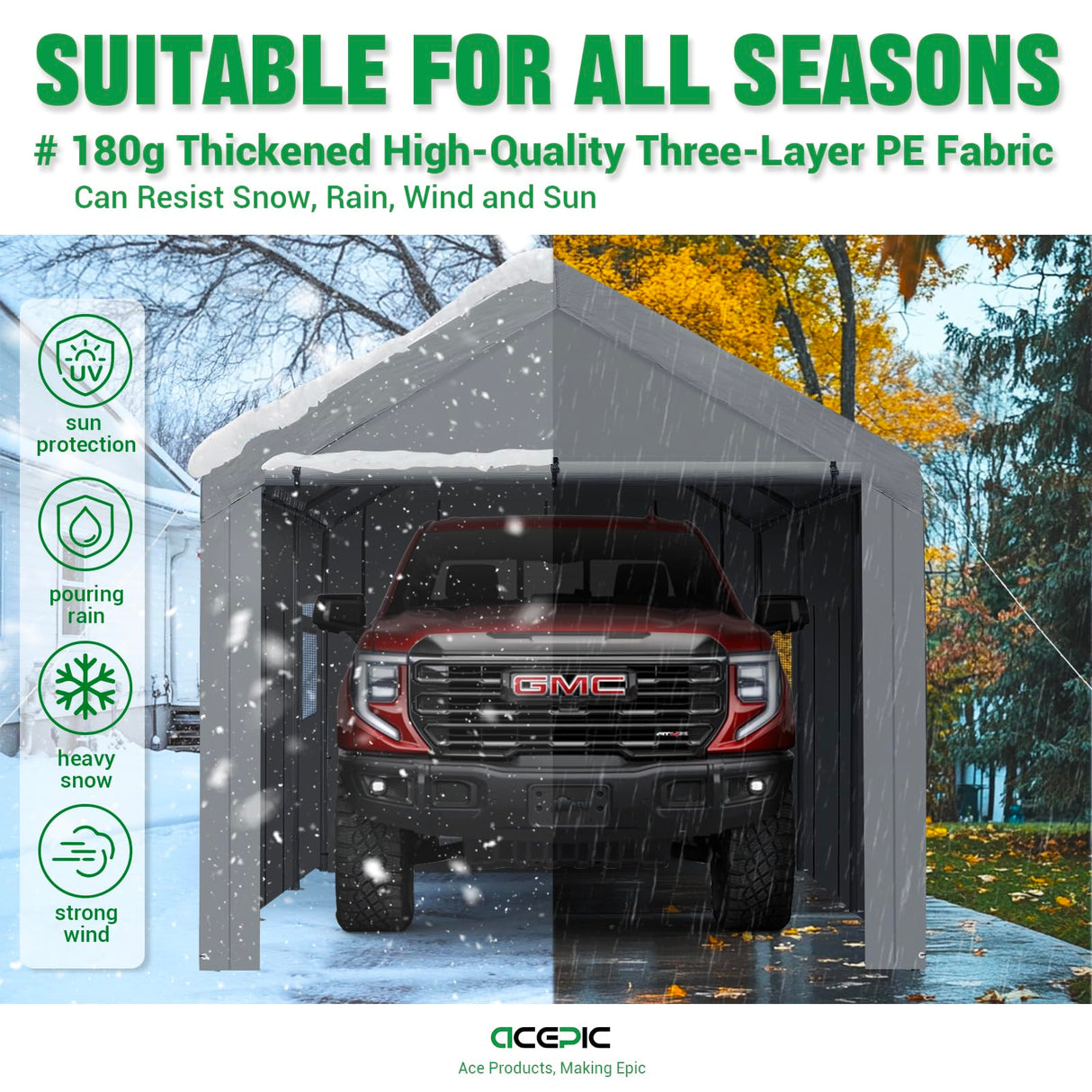 Acepic Carport 10x20ft Heavy Duty Carport Features Roll-up Windows & Doors, Portable Garage with UV Resistant Waterproof All-Season Tarp for Car, Truck, Boat Acepic