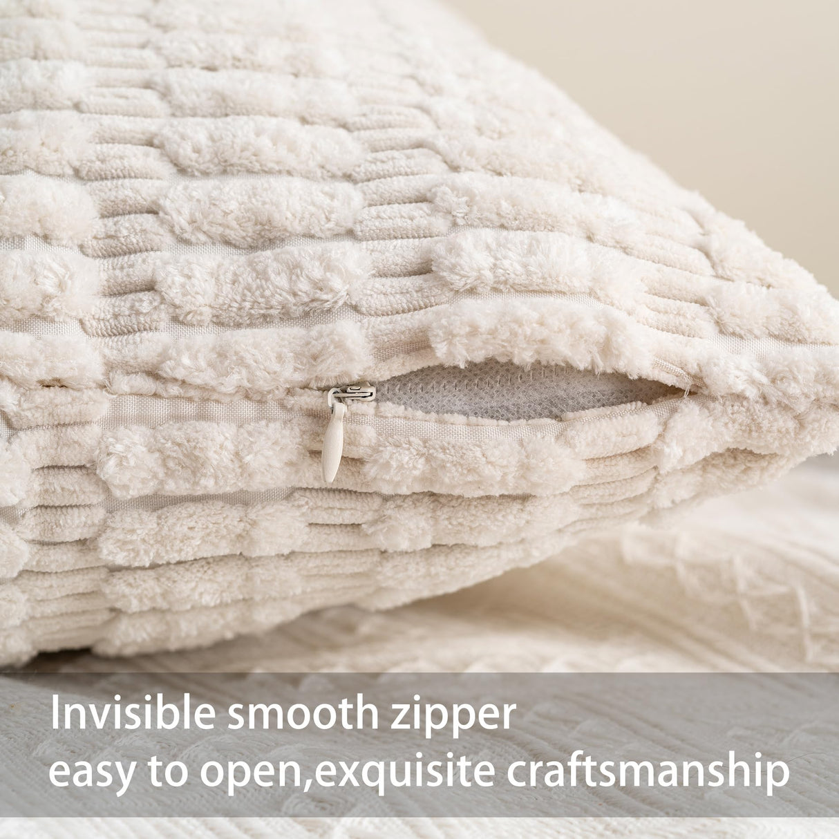 Aegero Pack of 2 Corduroy Decorative Throw Pillow Covers 18x18 Inch Soft Striped Pillow Covers Modern Farmhouse Home Decor for Sofa Living Room Couch Bed(Cream White) Aegero