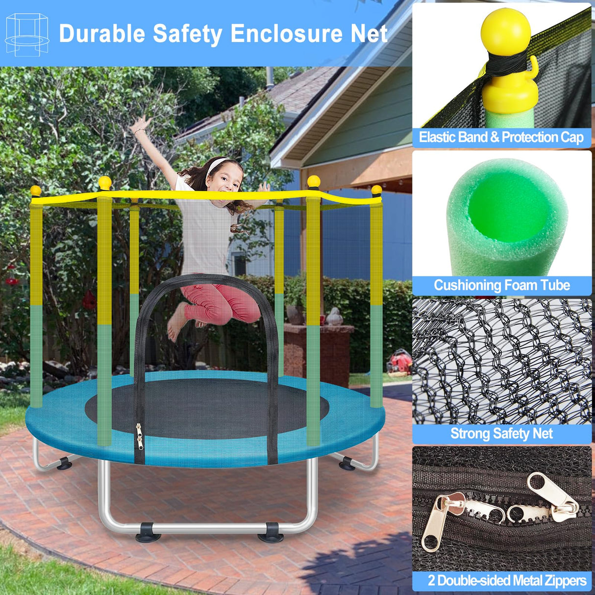 Indoor Trampoline for Kids Ages 1-8, 55" Small Outdoor Toddler Trampoline with Safety Enclosure Net, No-Gap Safe Design, Baby Round Jumping Mat, Recreational Trampolines Birthday Gifts for Boys Girls BIGOU