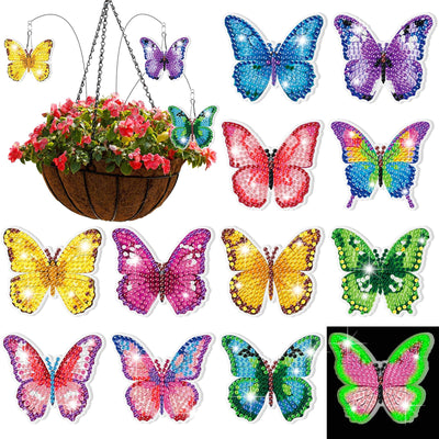 VioraWhite 12 Pcs Halloween Butterfly Diamond Art Kits for Adults Swaying in The Wind Butterfly Diamond Painting Glow in The Dark Iron Stakes Art Crafts for Beginners Garden Home Decoration