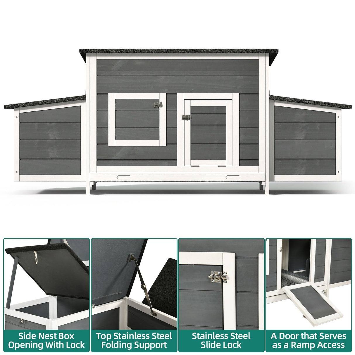 YITAHOME Chicken Coop 11.5ft² Large Wooden Chicken House Chicken Pen Outdoor with 2 Nesting Boxes Poultry Cage Rabbit Hutch Duck Cage with Weatherproof Roof (Grey) YITAHOME