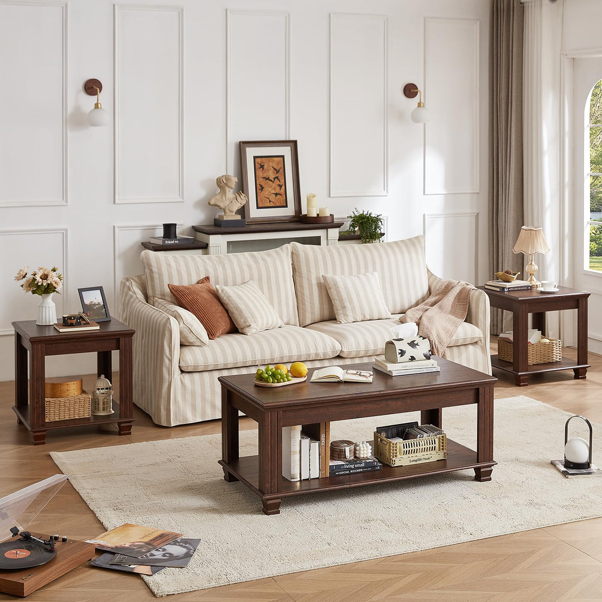 SAVOR LIFE Farmhouse Coffee Tables for Living Room,Square Living Room Tables with Open Storage Shelf,Large Modern Coffee Table,Rustic Brown Center Table,Walnut SAVOR LIFE