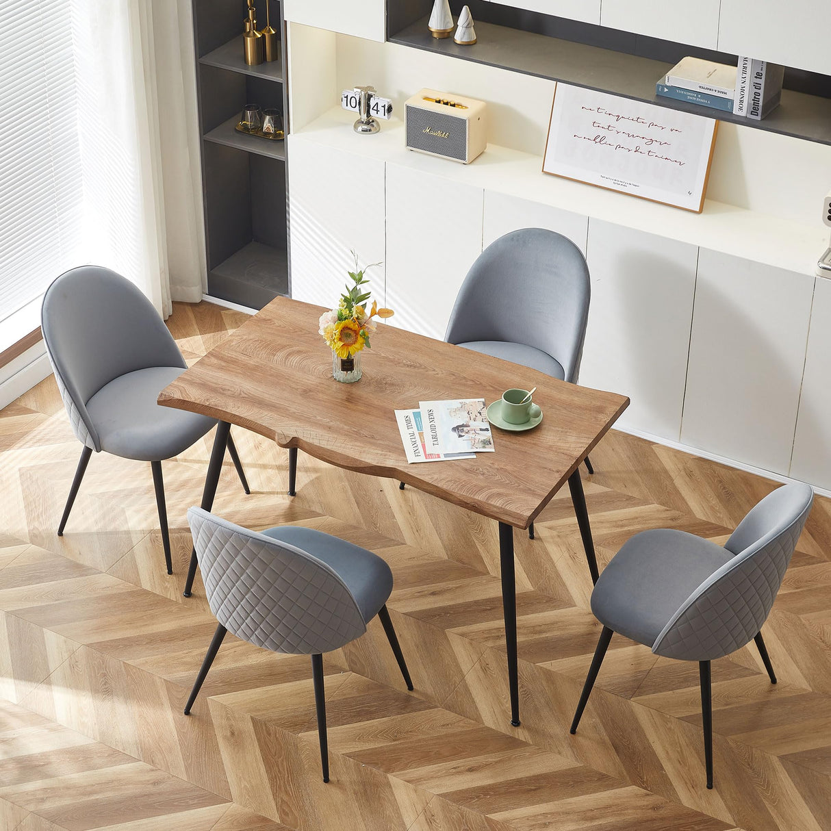 Homedot 47" Home Kitchen Dining Table for 4-6 Person, Modern Home Desk Dinner Table Engineered Wood with Thick Irregular Tabletop Easy Clean Living Room Table with Metal Frame Homedot