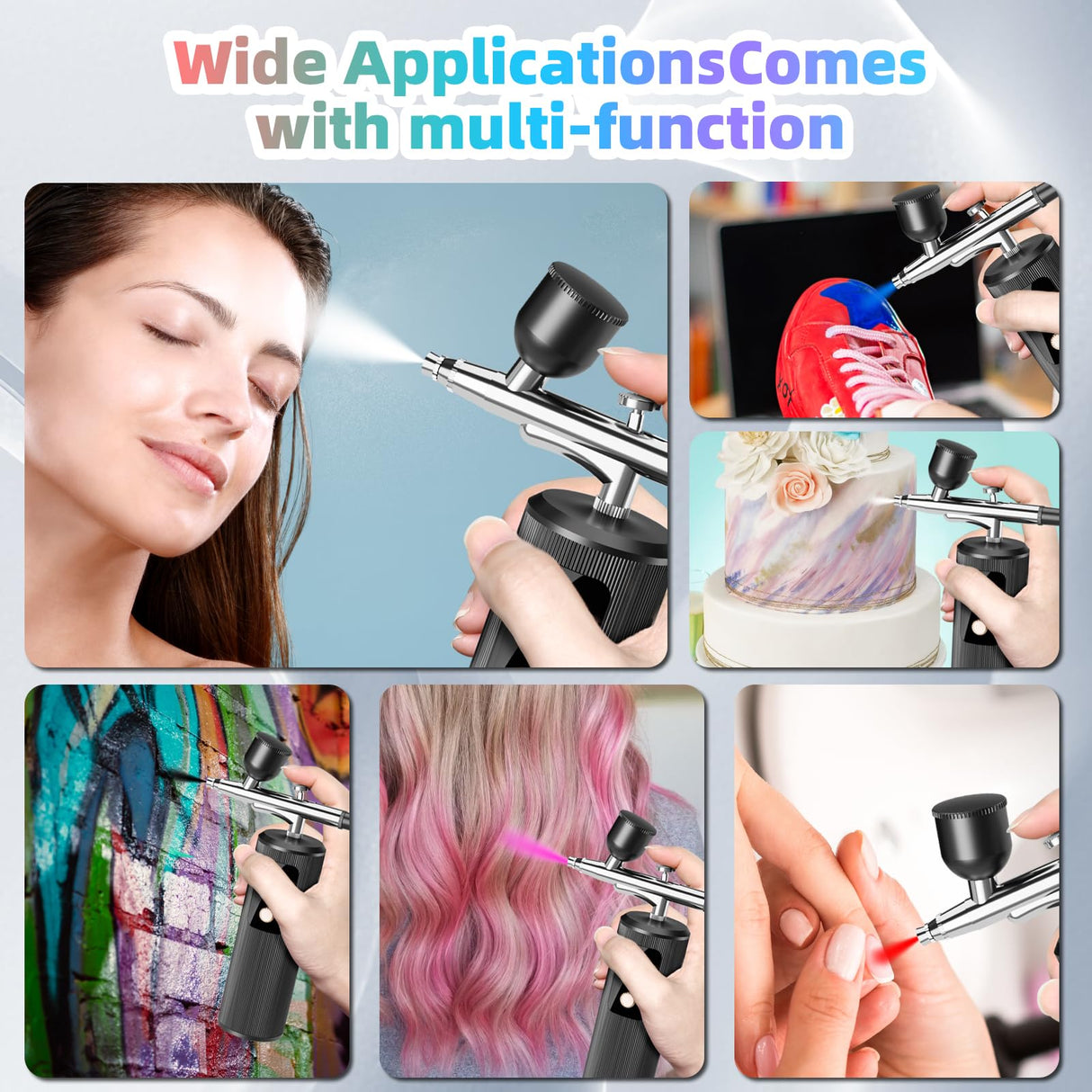 Airbrush Kit with Compressor - 48PSI High-Pressure, Non-Clogging Air Brush Set Cordless Rechargeable with 0.3mm Nozzle, Ideal for Painting, Modeling, Cake Decor, Pastry, Makeup, Nail Art (Black) Istarziberlla