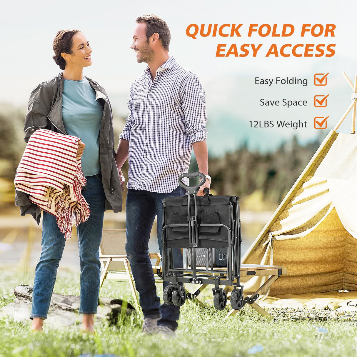 Sweetcrispy Collapsible Foldable Wagon Cart, Large Capacity Garden Beach Cart with All-Terrain Wheels, Heavy Duty Utility Grocery Wagon with Drink Holders for Shopping Sports Camping - 30IN Black Sweetcrispy