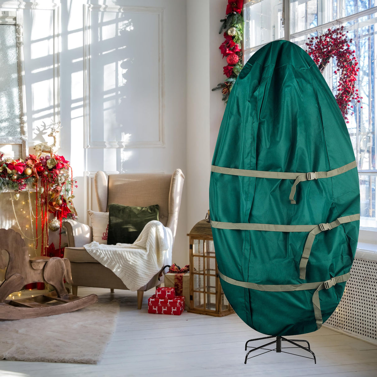 Upright Christmas Tree Storage Bag - Canvas Cover for 7.5-Foot Artificial Trees, Inflatables, and Christmas Decorations by Tiny Tim Totes (Green) TINY TIM TOTES