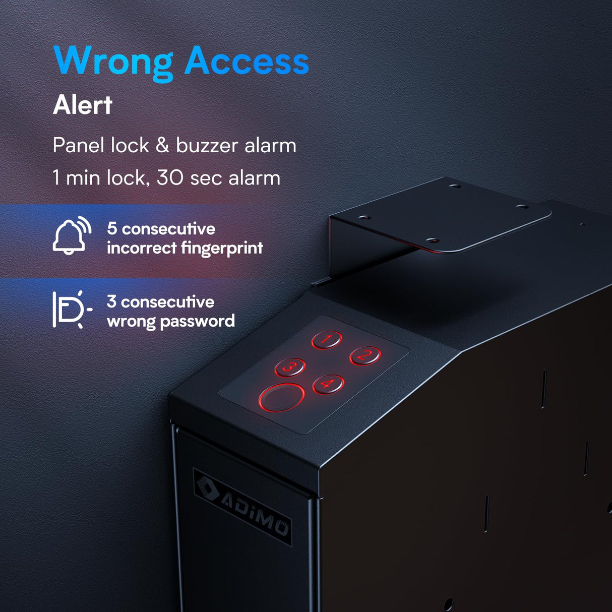 Gun Safe, Slider Biometric Gun Safe for Handgun Supports 3 Quickly Access Ways, Fingerprint, PIN Code and Key, Pistol Safe for Car, Truck, Desk, Bedside Handgun Safe ADIMO