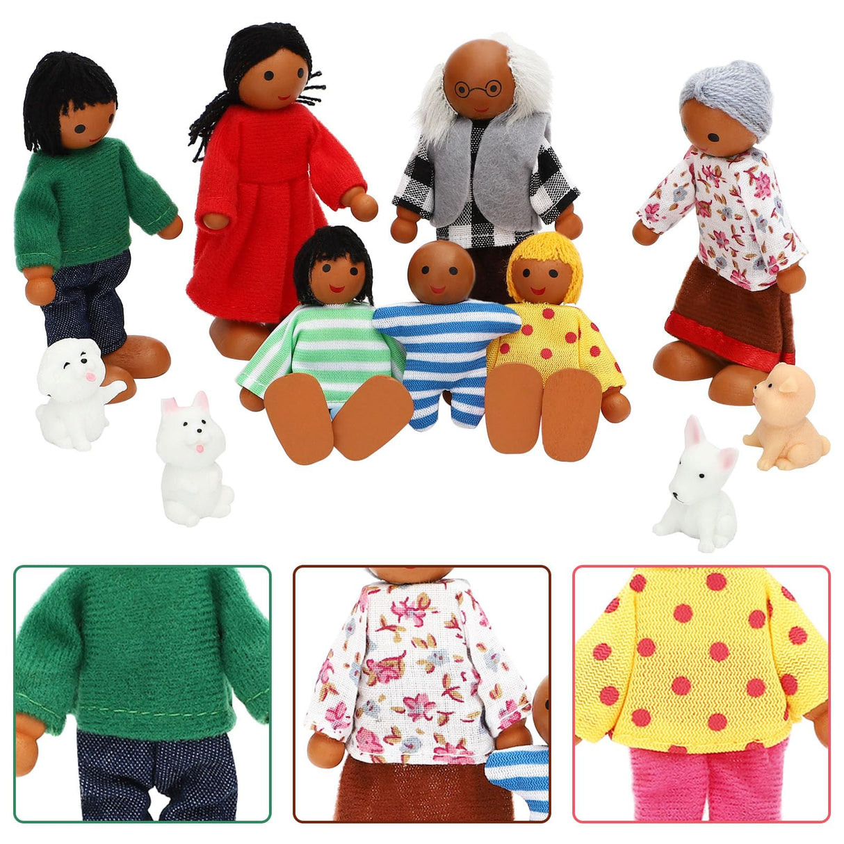 ONEST 11 Pieces Wooden Dollhouse Family Set Mini People Figures Sets Dollhouse Dolls Wooden Doll Family Pretend Play Figures Accessories for Pretend Dollhouse Toy ONEST