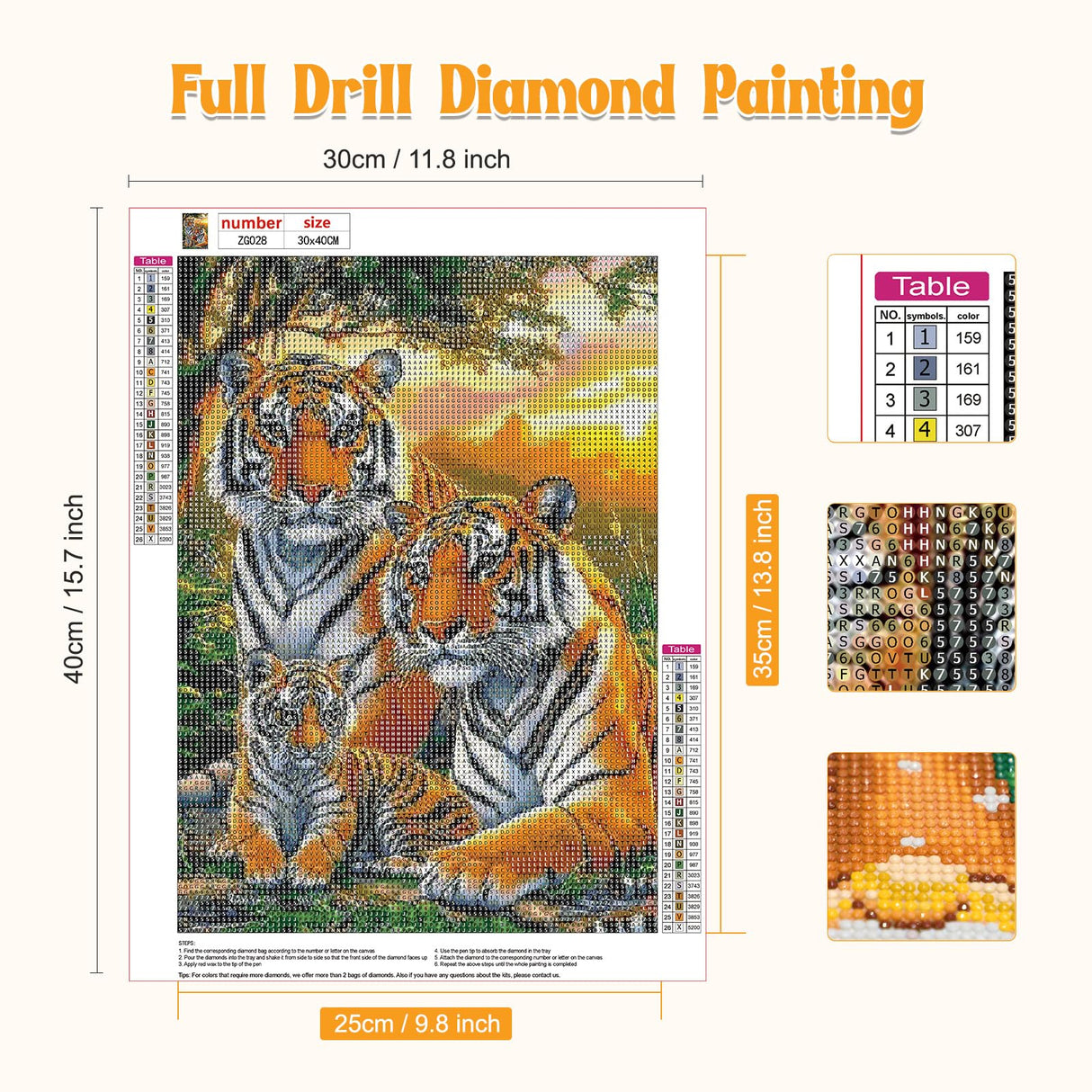 GHHKUD Diamond Painting Kits Tigers for Adults, DIY 5D Animal Family Diamond Painting, Full Drill Forest Diamond Art Kits Art Pictures for Relaxation Gifts Home Wall Decor 30x40cm GHHKUD