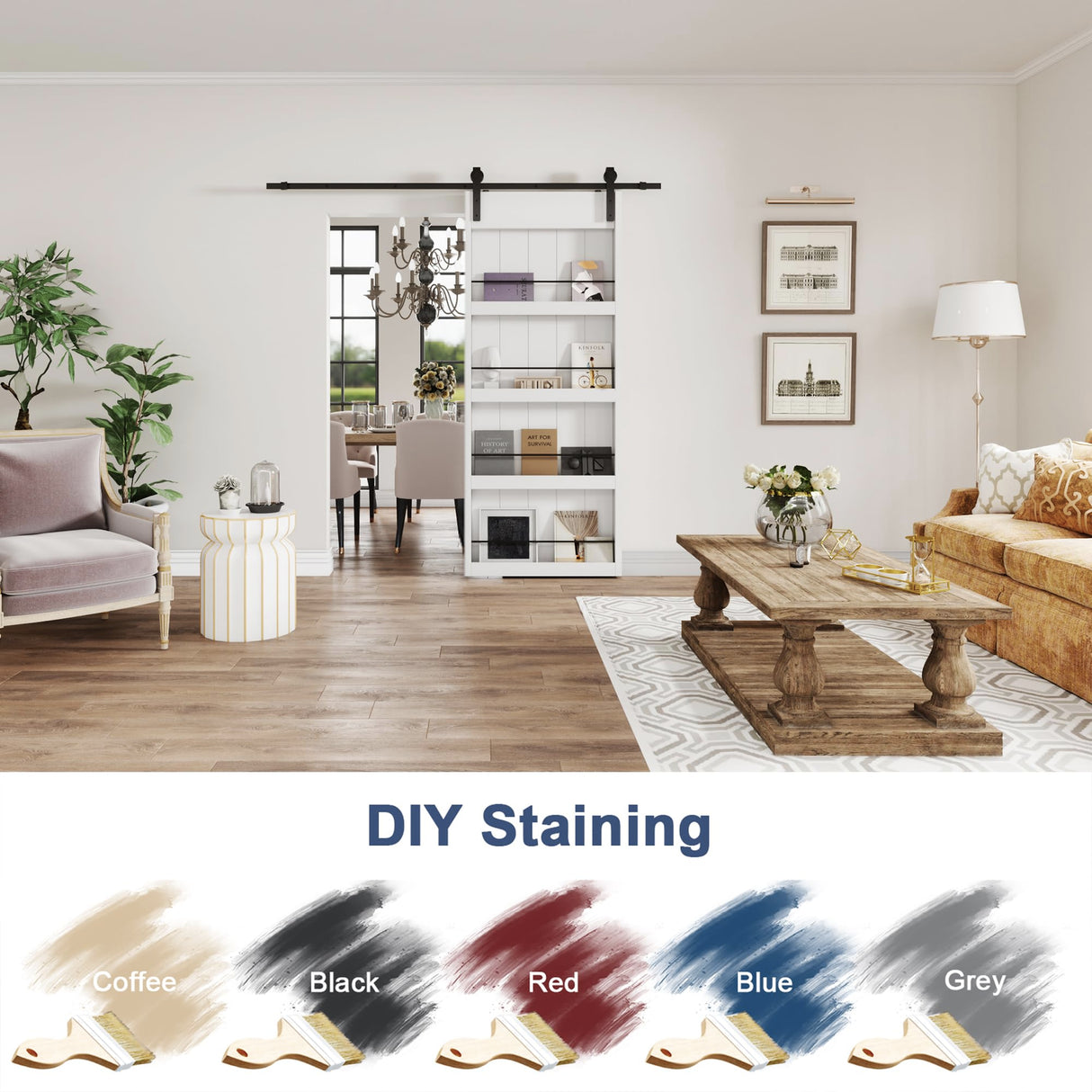 Sliding Barn Door - SOLRIG 36" x 84" White Primed MDF Bookshelf Door with Hardware Kit SOLRIG