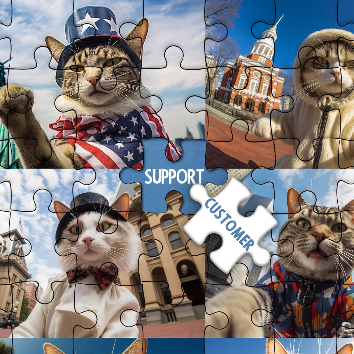 Funny Cat Art Puzzles for Adults 1000 Pieces, Nature Travel Kitten US Landmarks Jigsaw Puzzles, Animal Landscape Collage Scenic Puzzle IdeaBazar