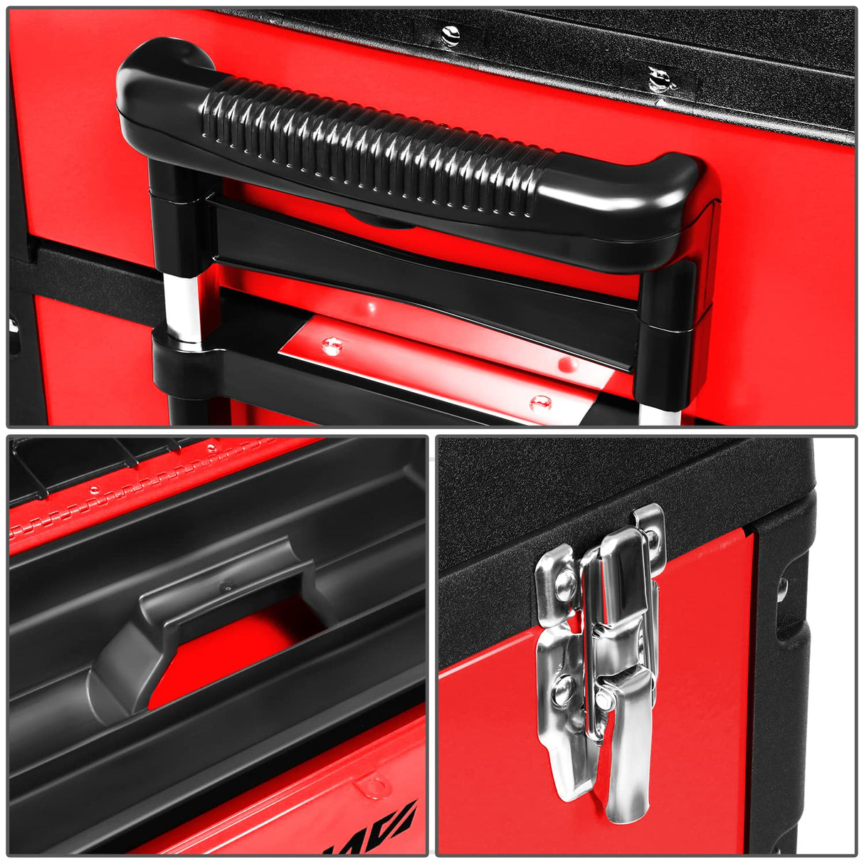 DNA MOTORING TOOLS-00222 19.5" x 28.5" x 12" 3-Tier Stackable Separate Hand Case Tool Boxes Trolley, 3-in-1 Storage Compartments, Red DNA MOTORING