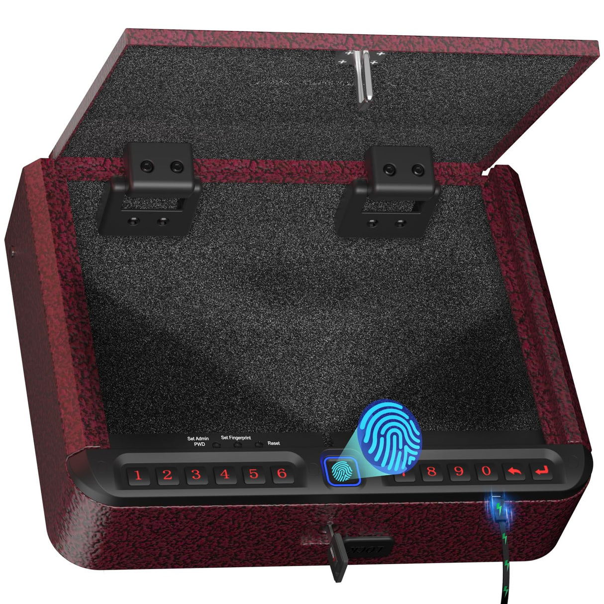 BILLCONCH Gun Safe for Handgun - Biometric Pistol Safe 4 Ways Quick Access with Fingerprint/Full-digital Keypad/Key/APP Lock and Security Cable for Nightstand Bedside Home - Burgundy Red BILLCONCH