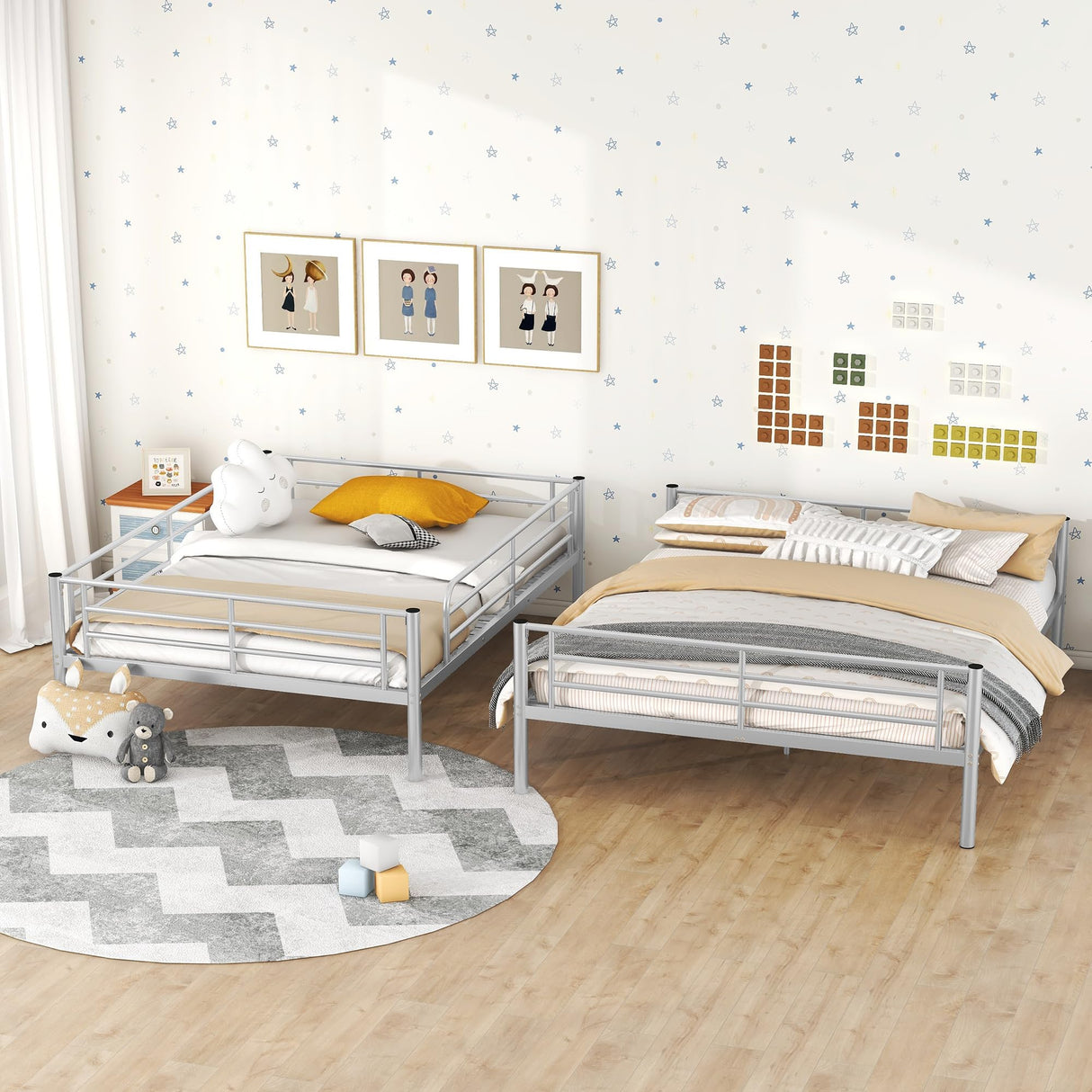 Harper & Bright Designs Full XL Over Queen Bunk Beds for Adults, Heavy-Duty Metal Bunk Bed Full XL Over Queen Size for Boys Girls Teens Bedroom Dormitory,Can be Divided into Two Beds, Silver Harper & Bright Designs