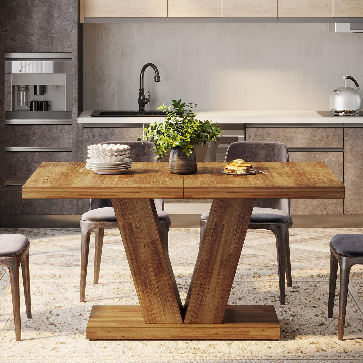 Tribesigns 47-Inch Dining Table for 4, Walnut Brown Kitchen Dinner Table with Heavy Duty Pedestal, Farmhouse Wooden Eating Table for Home, Dining Room, Small Space Tribesigns