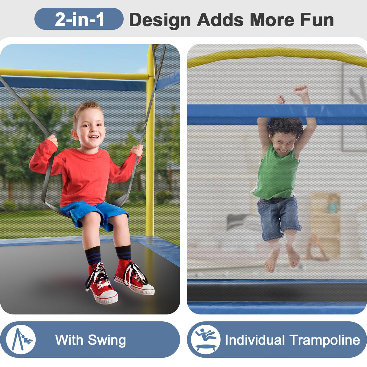 6.5FT Rectangle Trampoline for Kids, 78”ASTM Approved Recreational Trampolines with Swing, Small Toddler Trampoline with Safety Enclosure Net, Outdoor and Backyard, Gifts for Children & Boys & Girls Baotree