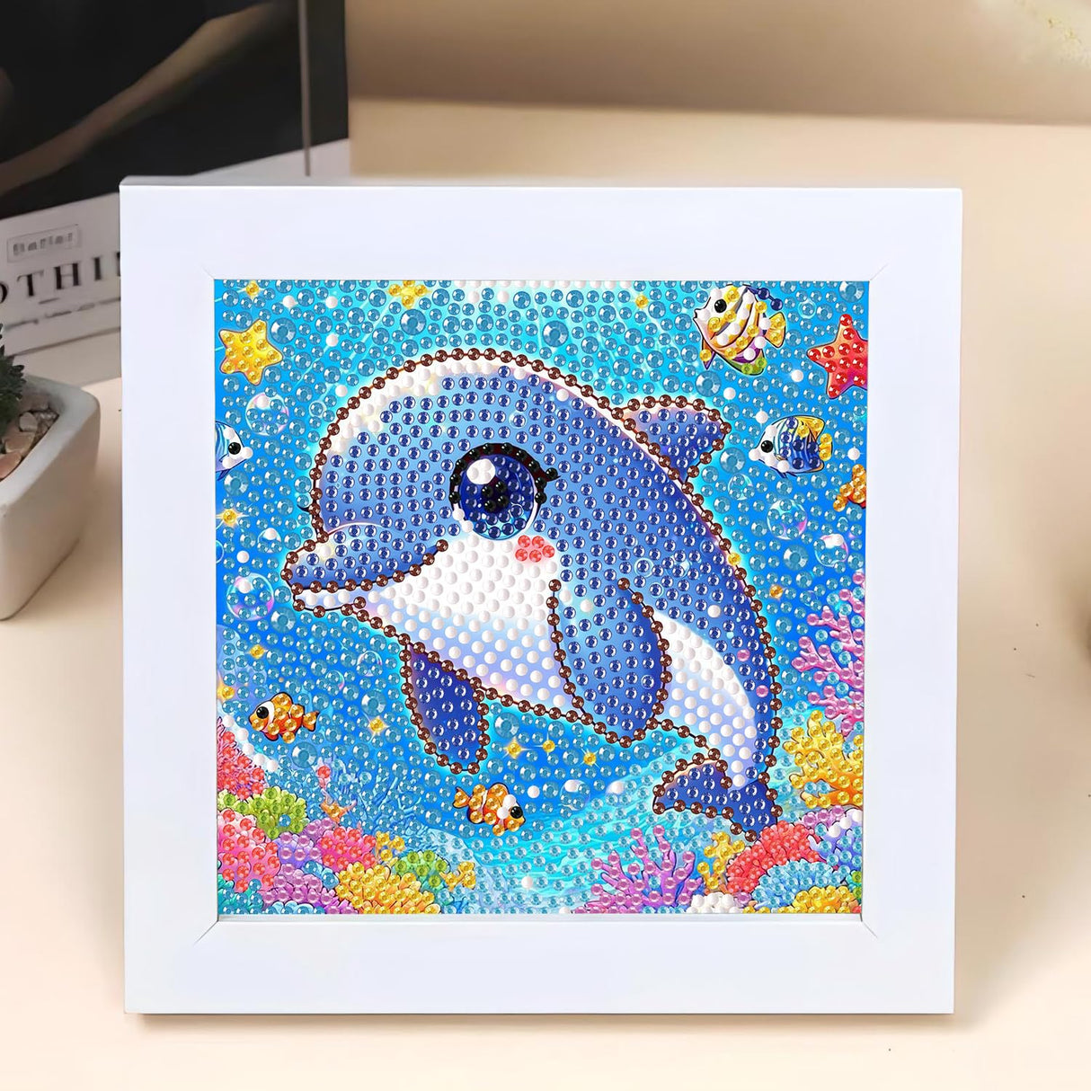 Reivworl Dolphin Diamond Art Kits for Kids, Dolphin Diamond Painting Kits for Kids, Gem Art Ages 4-8-12 for Gifts and Decor (8x8 Inch) Reivworl
