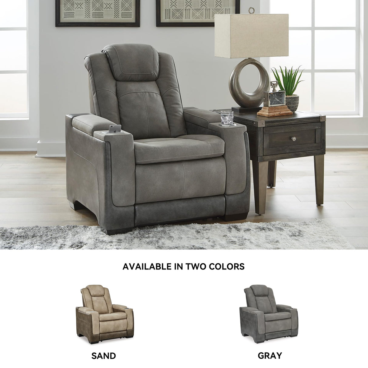Signature Design by Ashley Next-Gen DuraPella Modern Faux Leather Power Recliner with Adjustable Headrest, Gray Signature Design by Ashley