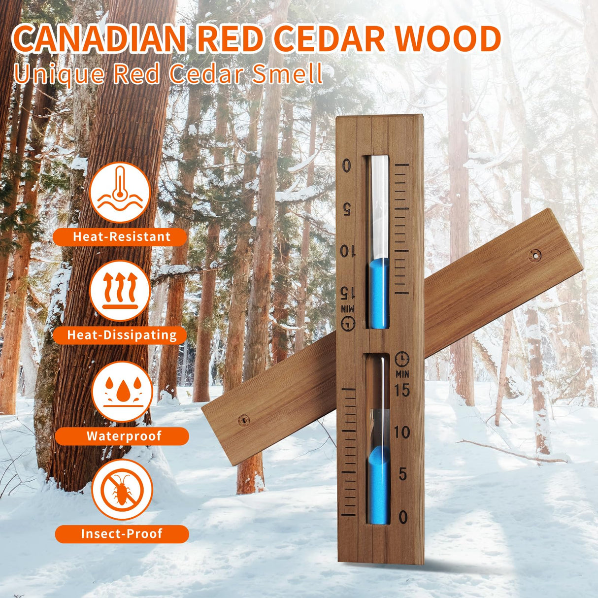 Foxyoo Sauna Sand Timer - 15 Minute Timer Sauna Accessories, Handmade of Canadian Red Cedar Foxyoo