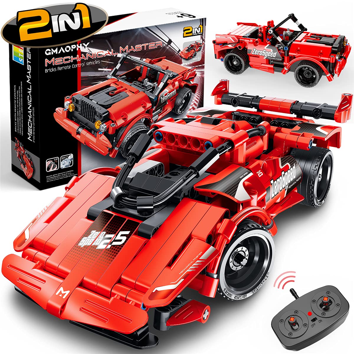 GMAOPHY STEM Toy Building Toys Gifts for Age 5, 6, 7, 8, 9, 10, 11, 12 Years Old Kids Boys Girls, 2 in 1 Remote Control Racing Car Building Blocks, 351 Pcs DIY Engineering Construction Toy GMAOPHY