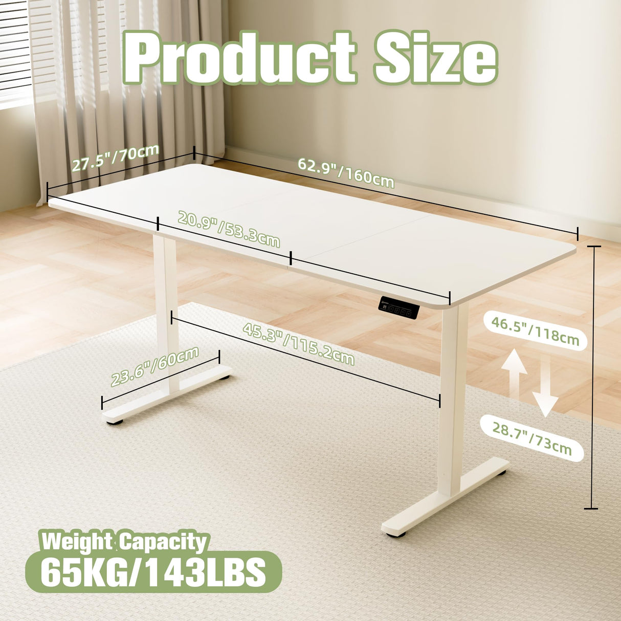 ERGOMAKER 63" Electric Standing Desk, Adjustable Height, Sit Stand Up Desk for Home Office & Computer Workstations, Memory Controller, White ERGOMAKER