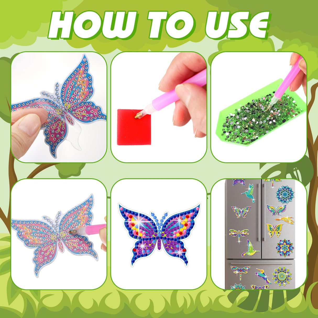 16 Pcs Summer Diamond Art Painting Magnets Butterfly Mandala Refrigerator Magnets Sticker Dragonfly Hummingbird Diamond Art Kits for Adults Summer Gift Fridge Copkim