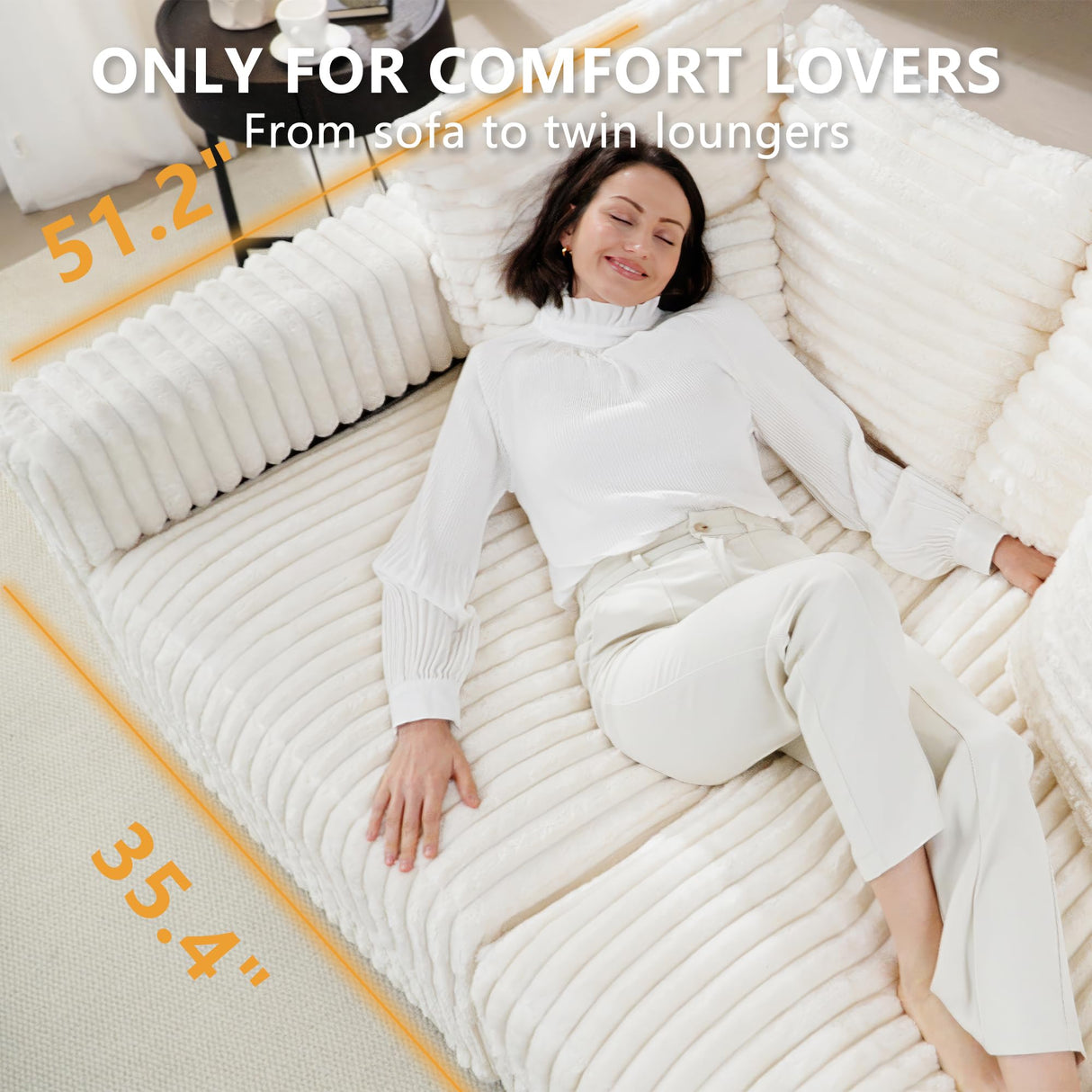 Tabaray 102.4" Oversized Cloud Couch, Convertible 4 Deep Seat Foam Sofa Couch, 2 in 1 Plush Corduroy Sofa with 6 Soft Pillows, Modern Modular Sectional Couches for Living Room, Apartment, Beige Tabaray