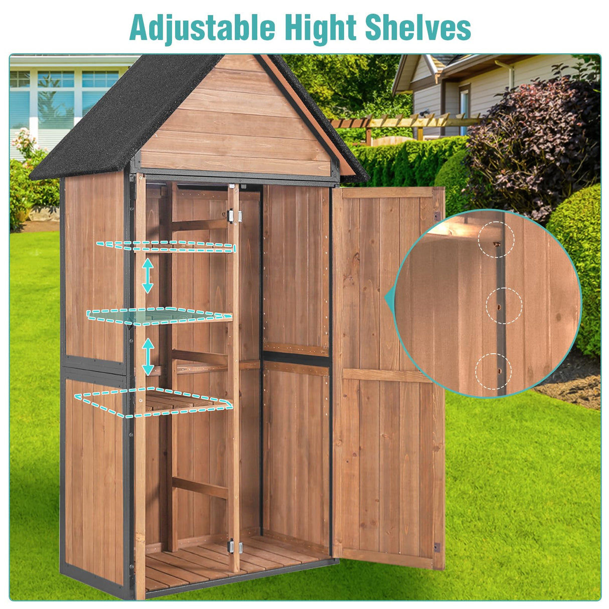 Sheds Outdoor Storage,Garden Shed with Metal Frame Structure and Adjustable Shelves,Large Capacity Storage Tool Cabinet Box for Backyard Garden Patio Lawn (Brown) Suumerpety