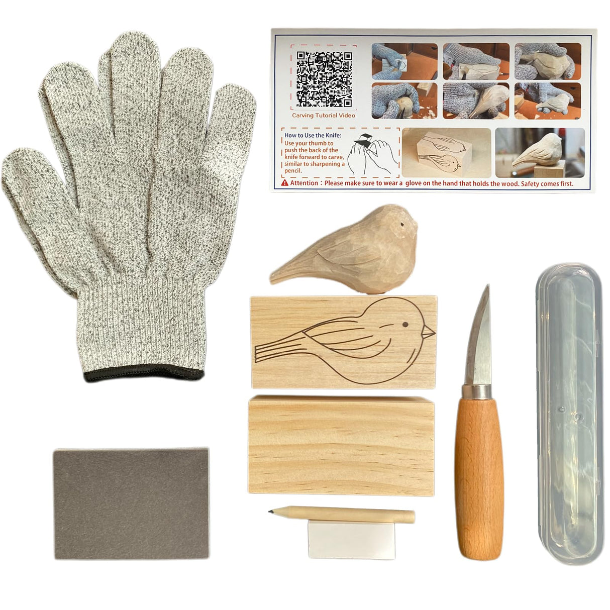 Msamiagfn Wood Carving Kit for Beginners, Essential Wood Whittling Kit for Beginners, Knife Tools Accessories, Balsawood and Basswood Blocks, Bird Carving Video Tutorial, DIY Kits for Adults Hobbies msamiagfn
