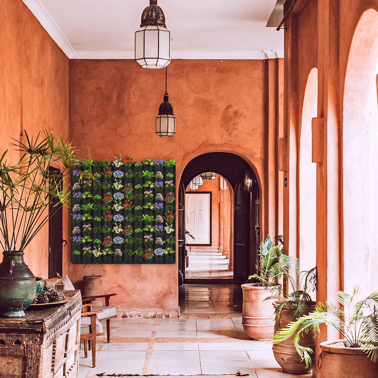 Hanging Planting Grow Bags, 90 Pockets Wall Planter Wall Mounted Grow Bag Outdoor Indoor Gardening Vertical Greening Flower Container, Planting Bags Storage Bags(1.1 m × 1.1 m, Black) LITLANDSTAR