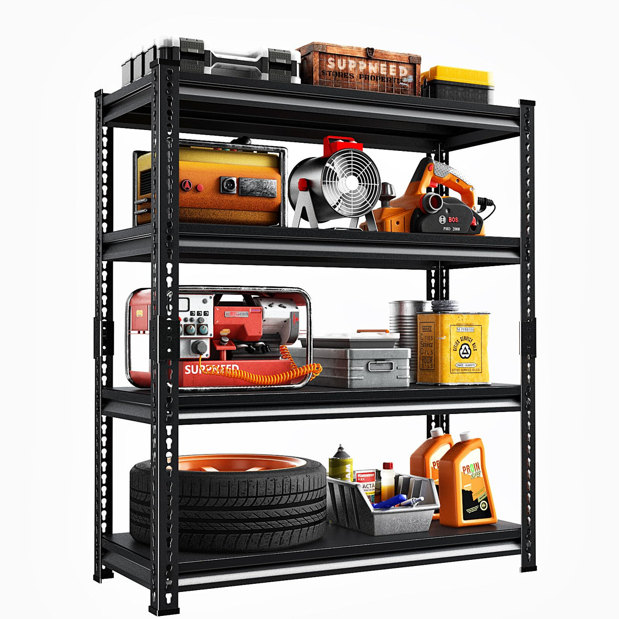 SUPPNEED Adjustable Shelving Units and Storage, 48”W Garage Shelving Heavy Duty,2000LBS Loads 4-Tier Garage Storage Shelves, Metal Shelves for Living Room,Pantry,48”W×16”D×72”W,Black SUPPNEED